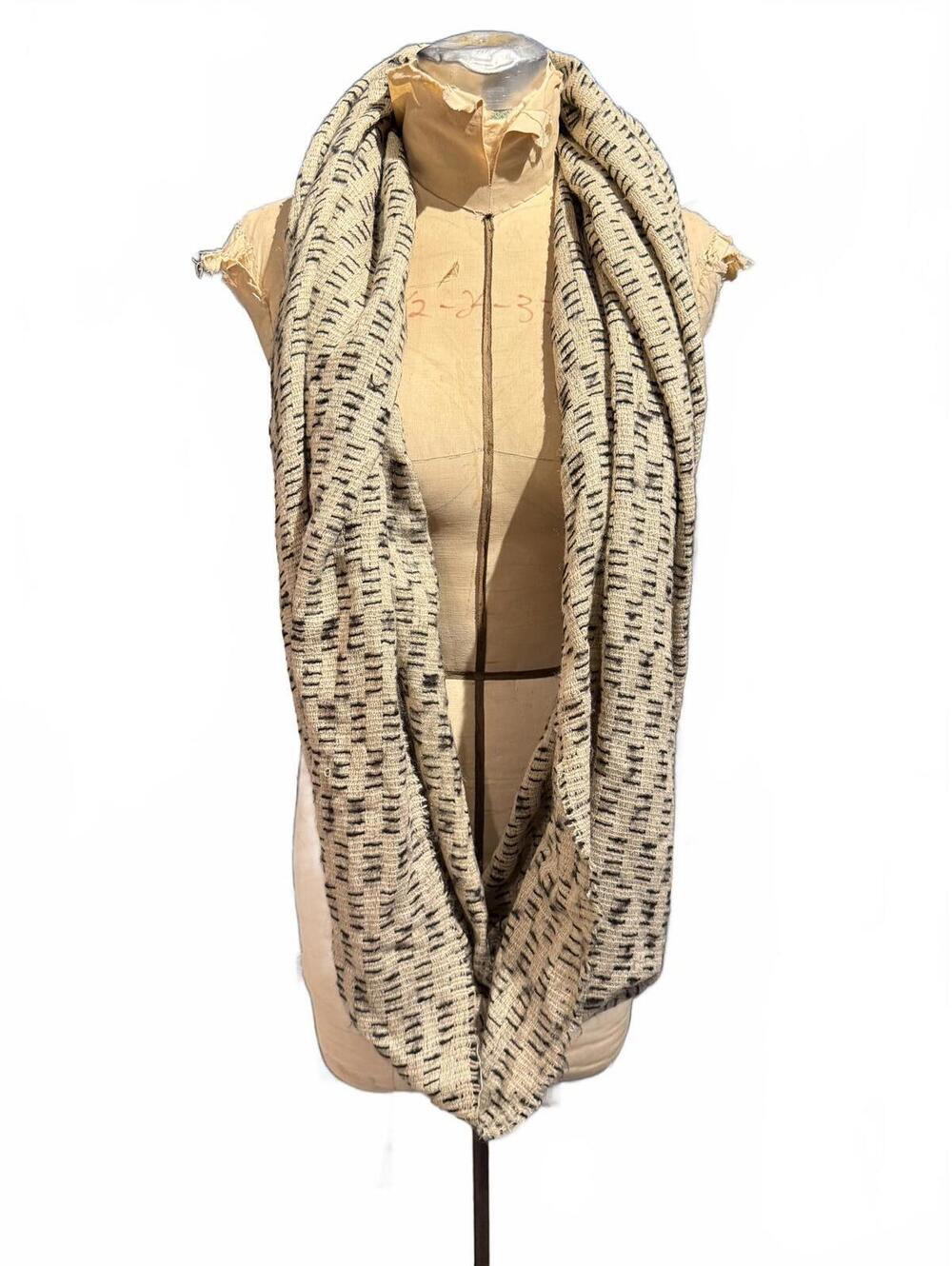 Knit Infinity Scarf with Black Pattern